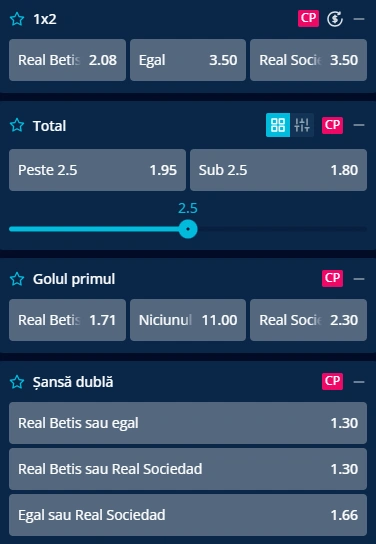 Cote pariuri Real Betis vs Real Sociedad la Mr Bit