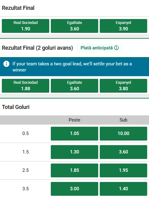 Cote pariuri Real Sociedad vs Espanyol la Unibet
