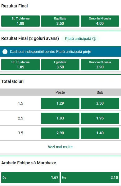 Cote pariuri Sint-Truiden vs Omonia Nicosia la Unibet