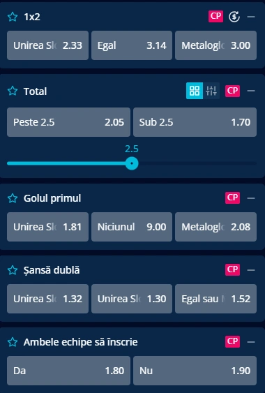 Cote pariuri Unirea Slobozia vs Metaloglobus la Mr Bit
