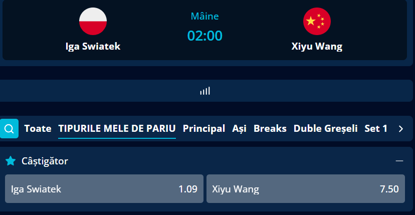 Cote pariuri la Mr Bit  Iga Swiatek vs Xiyu Wang, formă de moment bună pentru poloneză, care e pe merit favorită în primul tur de la US Open 2026