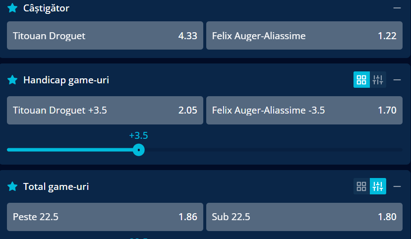 Cote pariuri la Mr Bit  Titouan Droguet vs Felix Auger-Aliassime, favoritul local pornește din postura de favorit cert pe ”hârtie” în turul doi de la Montreal Open