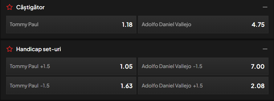 Cote pariuri la TopBet  Tommy Paul vs Daniel Vallejo, o partidă pe care în mod normal favoritul local american o va câștiga destul de ușor la Cincinnati Open 2026