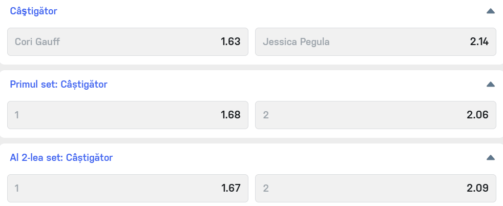 Cote pariuri la Winner  Coco Gauff vs Jessica Pegula, prima dintre americance va intra pe teren mult mai odihnită în finala de la Cincinnati Open 2026