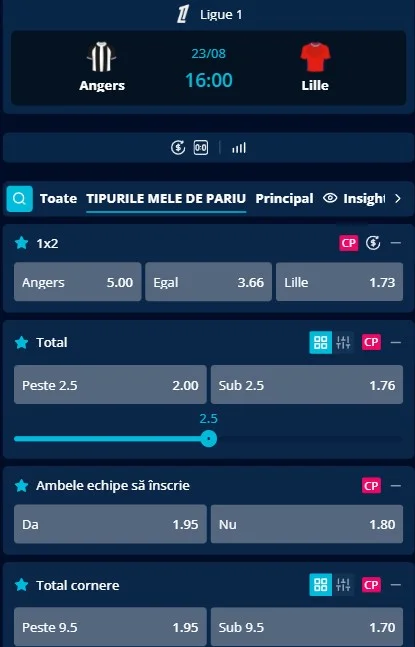 Cote pariuri Angers vs Lille