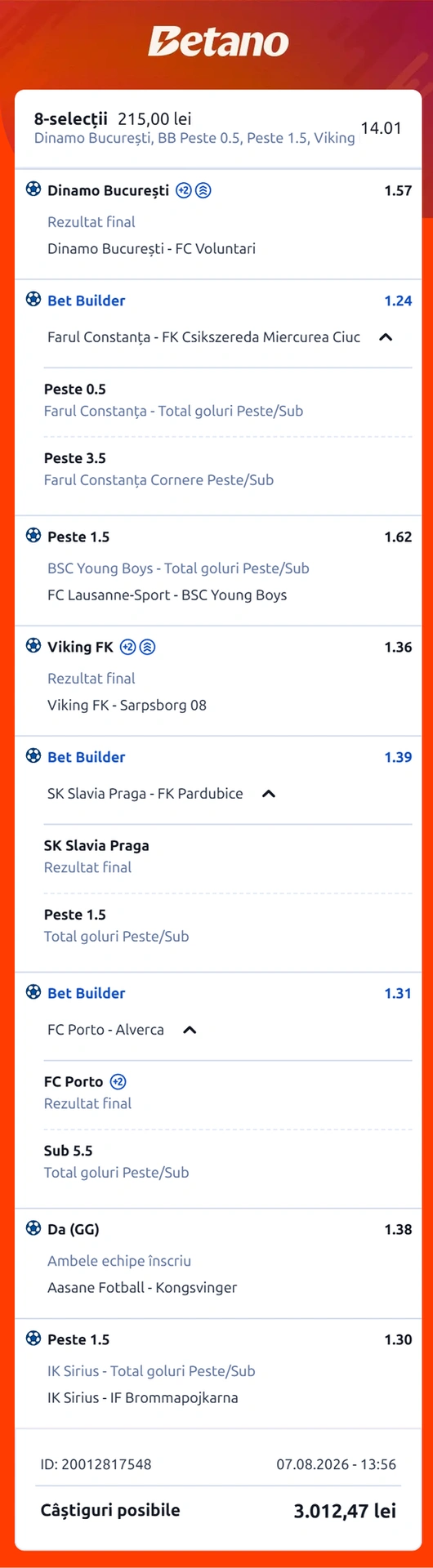 Bilet de weekend din fotbal 08.08.2026