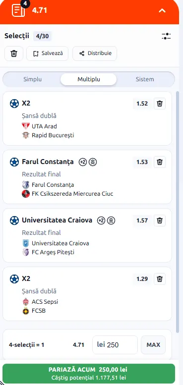 Biletul Etapei Superliga de cotă 5