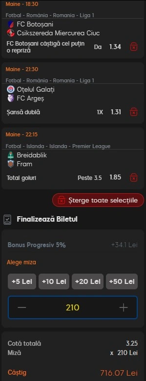 Biletul zilei azi din fotbal 24.08.2026