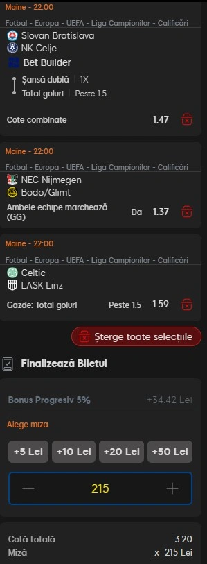 Biletul zilei din play-off-ul Champions League 19.08.2026