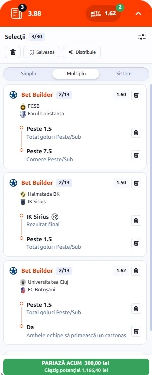 Biletul zilei din fotbal la Betano 03.08.2026
