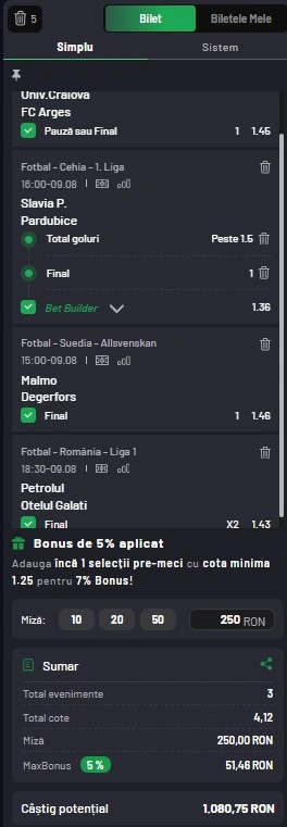 Biletul zilei din fotbal la Maxbet 09.08.2026