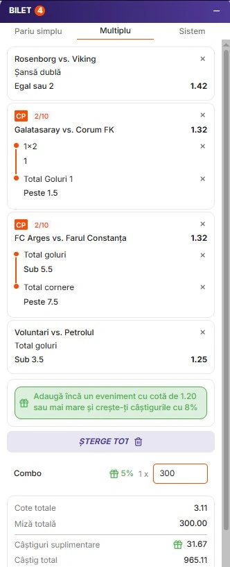 Biletul zilei din fotbal la Zinx 14.08.2026