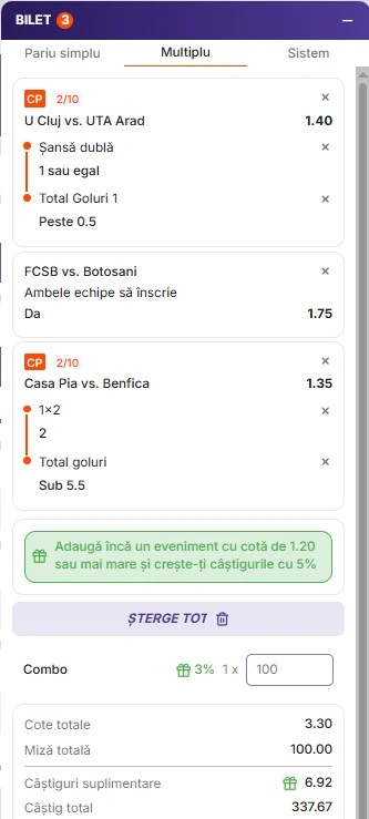 Biletul zilei din fotbal la Zinx 17.08.2026