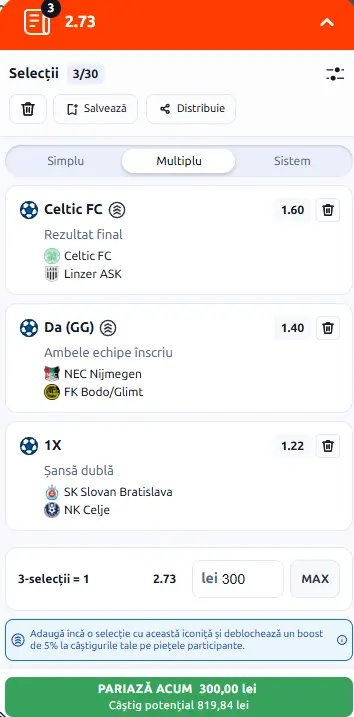 Biletul Zilei din play-off-ul Champions League 19.08.2026