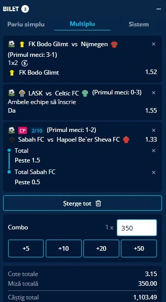 Biletul zilei din Play-off-ul Champions League 25.08.2026