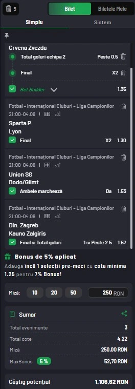Biletul zilei din Preliminariile Champions League 04.08.2026