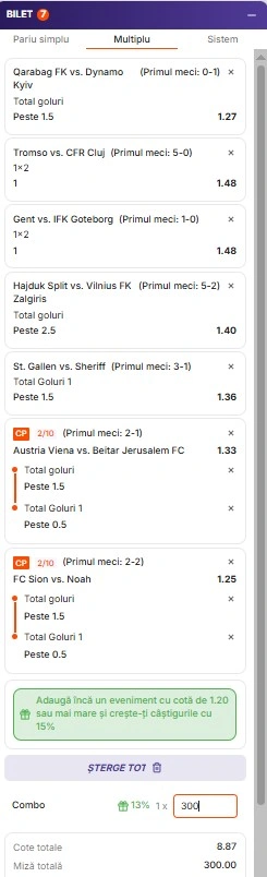 Biletul zilei din Preliminariile Conference League 13.08.2026