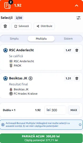 Cota 2 din Europa League 13.08.2026