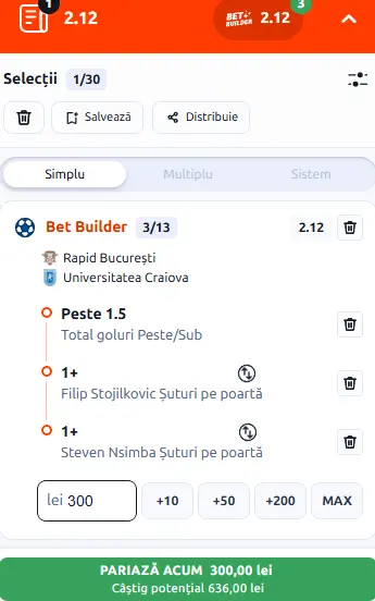 Cota 2 în Rapid - Craiova 31.08.2026 - mizăm pe șuturile atacanților