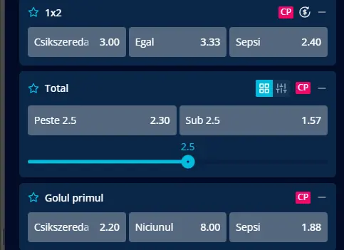 Cote la pariuri Csikszereda vs Sepsi la Mr BIt