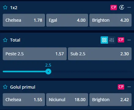 Cote pariuri Chelsea vs Brighton la Mr Bit