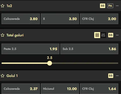 Cote pariuri Csikszereda vs CFR Cluj la Don