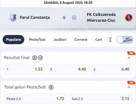 Cote pariuri Farul Constanța - Csikszereda la Betano