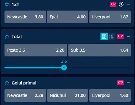 Cote pariuri Newcastle vs Liverpool la Mr Bit