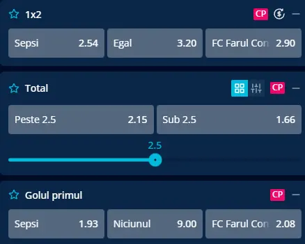 Cote pariuri Sepsi vs Farul Constanța oferite de Mr Bit