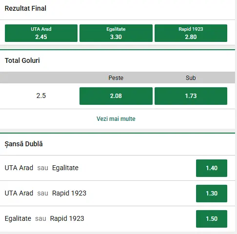 Cote pariuri UTA Arad - Rapid București la Unibet