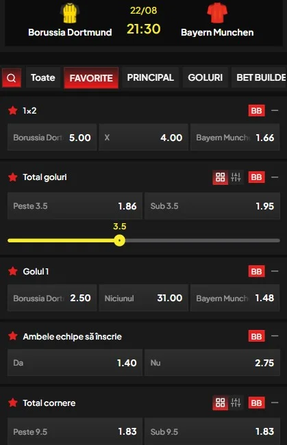 Cote pariuri Dortmund vs Bayern