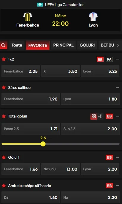 Cote pariuri Fenerbahce vs Lyon
