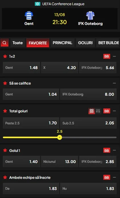 Cote pariuri Gent vs Goteborg