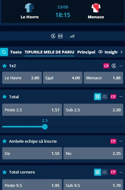 Cote pariuri Le Havre - AS Monaco