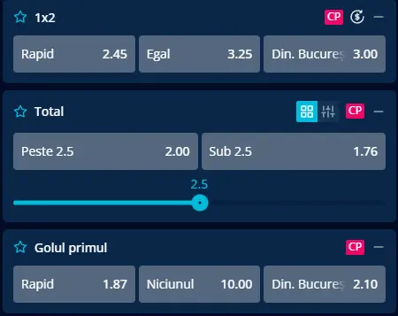 Oferta de cote la pariuri Rapid vs Dinamo la Mr Bit