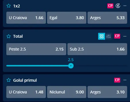 Oferta de cote pariuri Universitatea Craiova - FC Argeș la Mr Bit