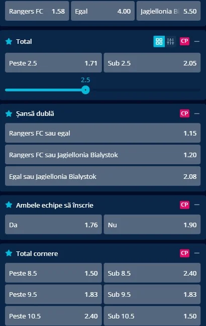 Cote pariuri Rangers - Jagiellonia