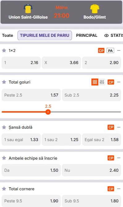Cote pariuri Royale Union vs Bodo/Glimt