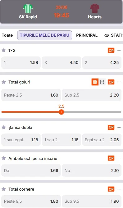 Cote pariuri SK Rapid vs Hearts