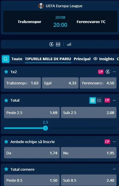 Cote pariuri Trabzonspor vs Ferencvaros
