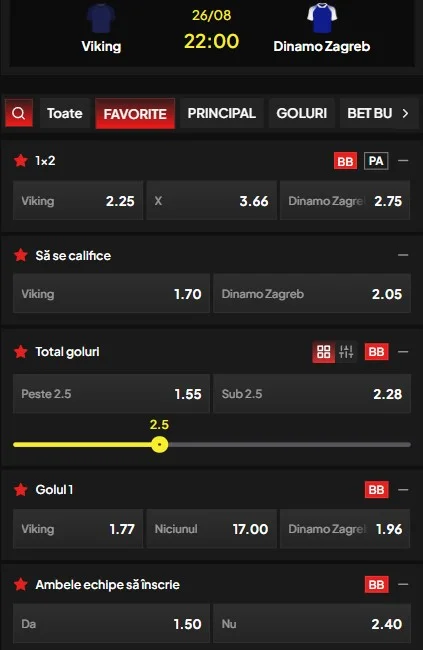 Cote pariuri Viking - Dinamo Zagreb