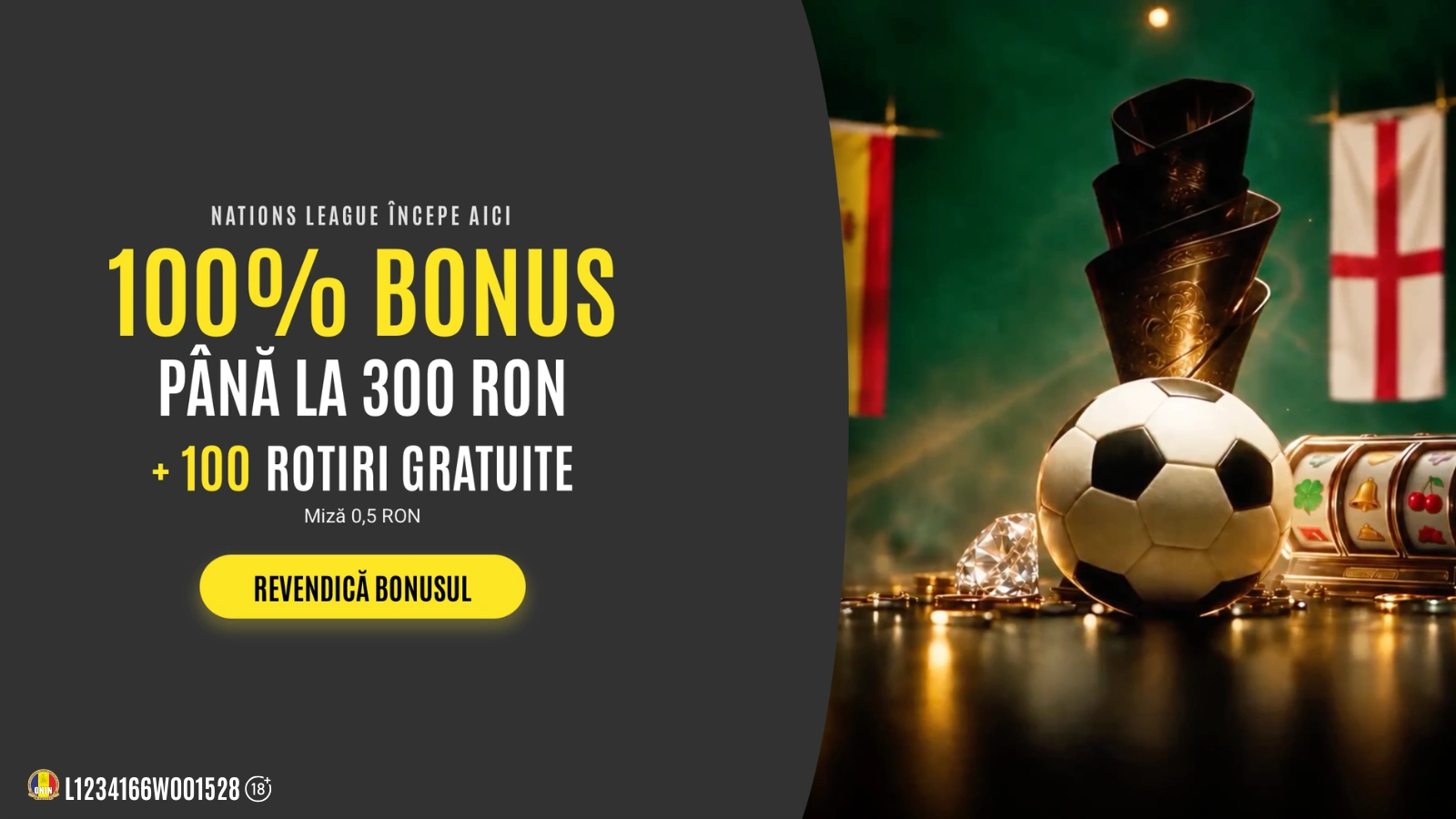 100% Bonus până la 300 RON + 100 Rotiri Gratuite