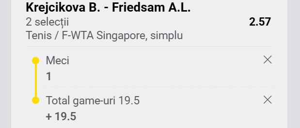 Biletul zilei Tenis 22 septembrie 2026 de la WTA Singapore Open la Fortuna