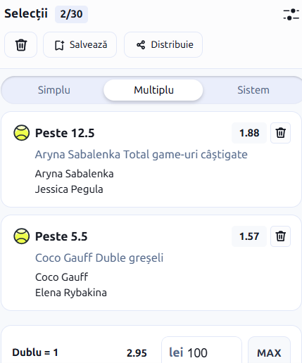 Biletul zilei tenis 11 septembrie 2026