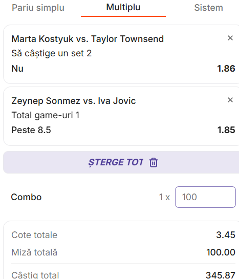 Biletul zilei tenis 16 septembrie 2026