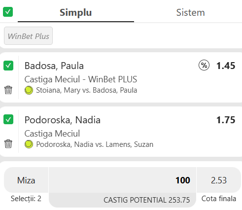 Biletul zilei tenis 19 septembrie 2026