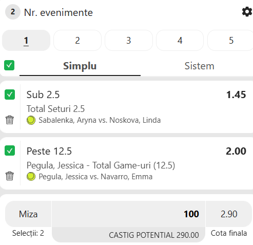 Biletul zilei tenis 8 septembrie 2026 la Winbet