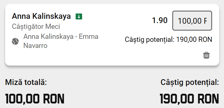 Cota 2 de la US Open 06 septembrie 2026 la Unibet