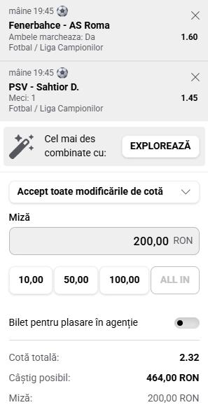 Cota 2 din Champions League 10.09.2026