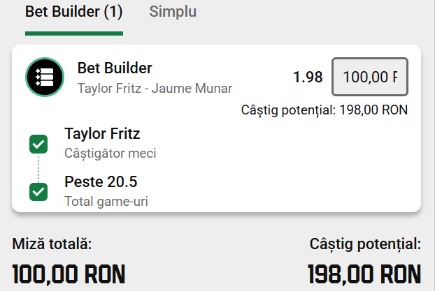 Cota 2 din Tenis 01 octombrie 2026 de la ATP Tokyo Open la Unibet